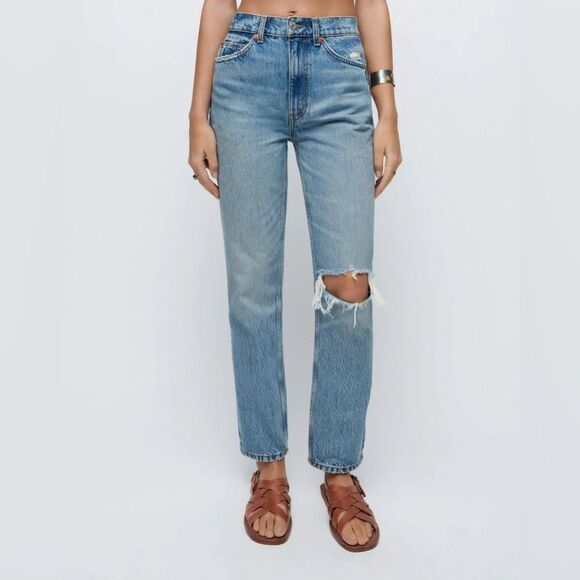 NWT Re/Done 70s Straight Leg High Rise Jeans‎ in Worn Medium RAF Size 31 - Picture 1 of 11